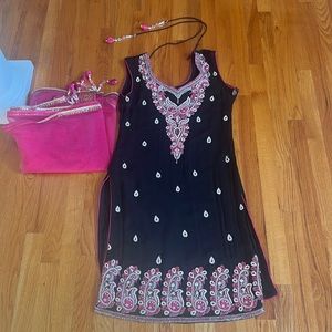 Black Kurta w/ Rhinestones and Dupatta **NO BOTTOMS**